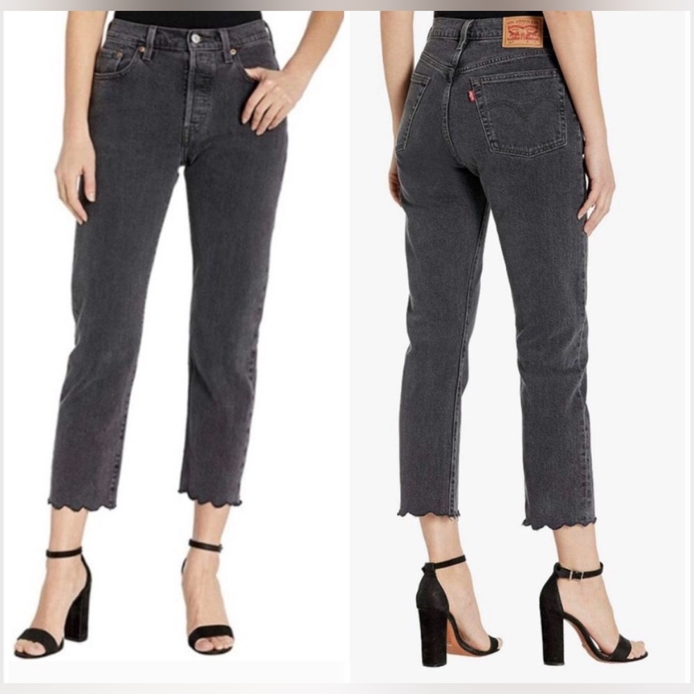 NWT Levi’s 501 High Rise Straight Leg Cropped Scalloped Hem Black Jeans